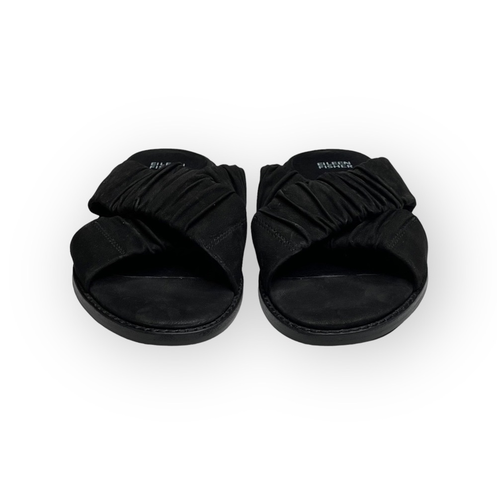 new Eileen Fisher  Cross Slide Easy to Wear Flat Leather Sandal  Black  9M - Picture 8 of 16